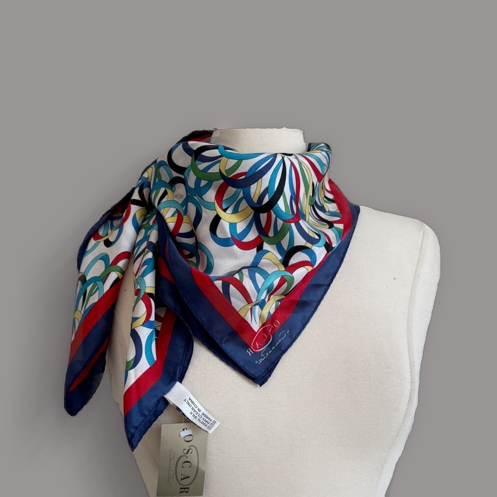 Oscar de la Renta | Vintage Colorful Geometric 100% Silk Scarf